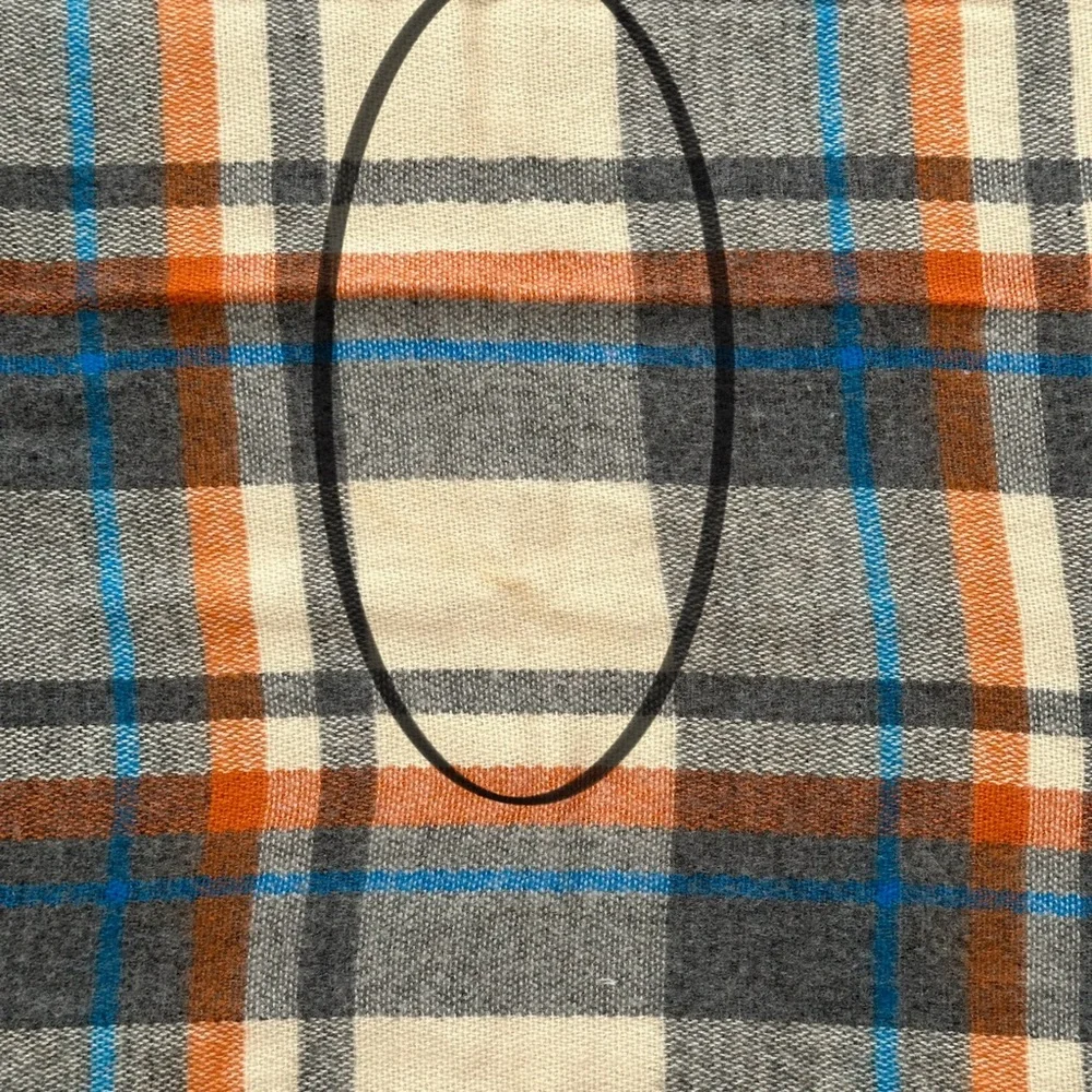 Oversized Fall Plaid Cozy Heavyweight Blanket Scarf - Cream Orange Blue Grey